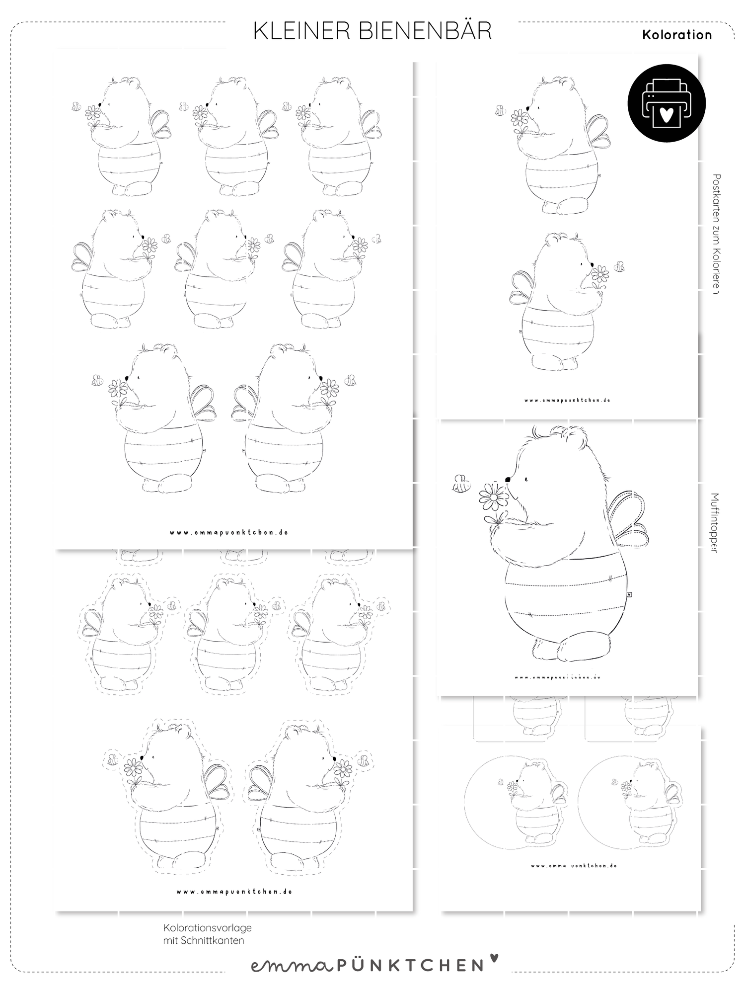 emmapünktchen ® - Kolorationsvorlage Kleiner Bienenbär