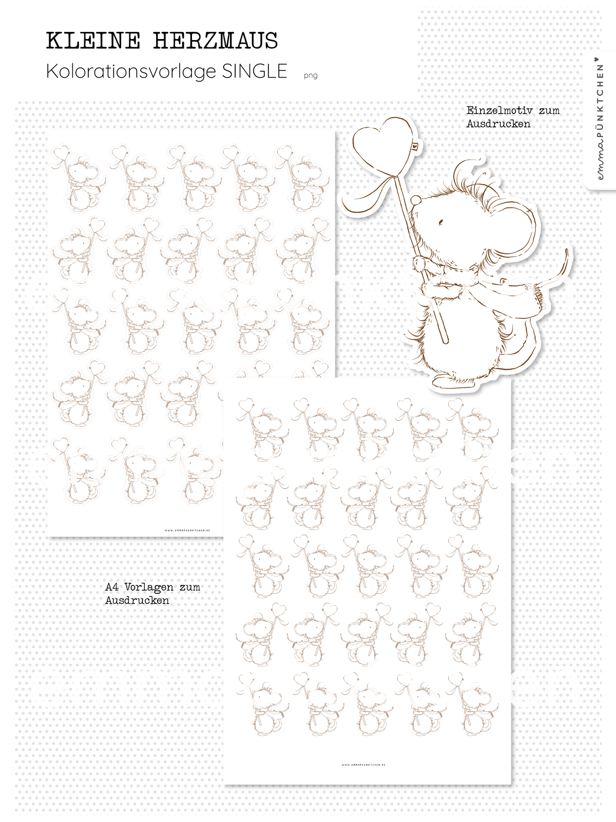 emmapünktchen ® - Kolorationsvorlage Kleine Herzmaus SINGLE