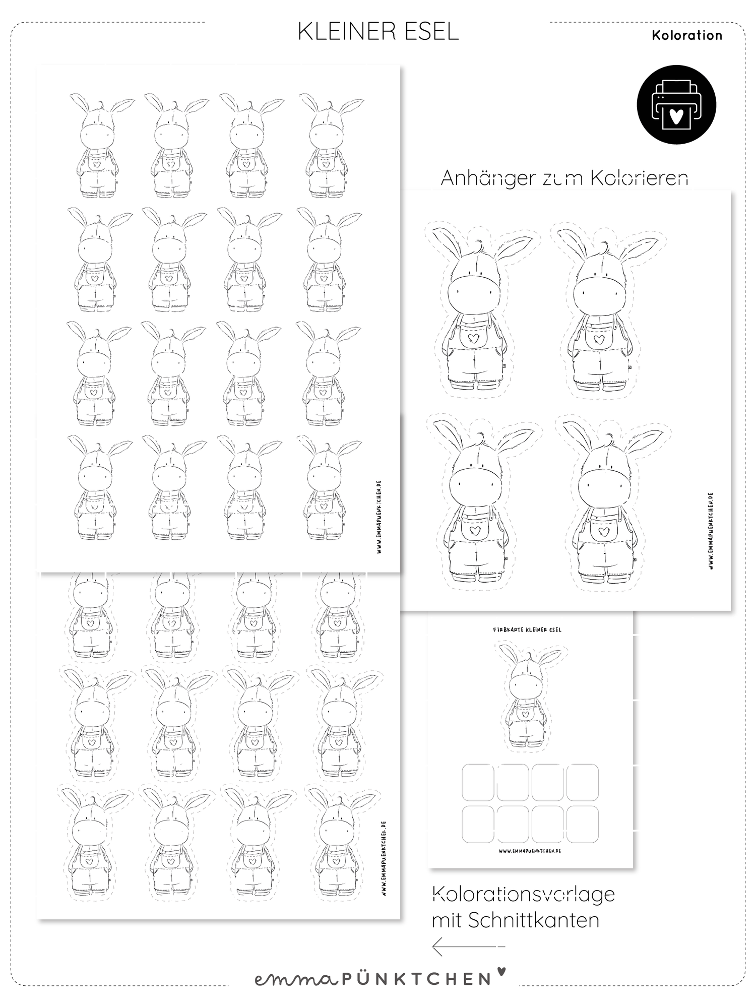 emmapünktchen ® - Kolorationsvorlage Kleiner Esel