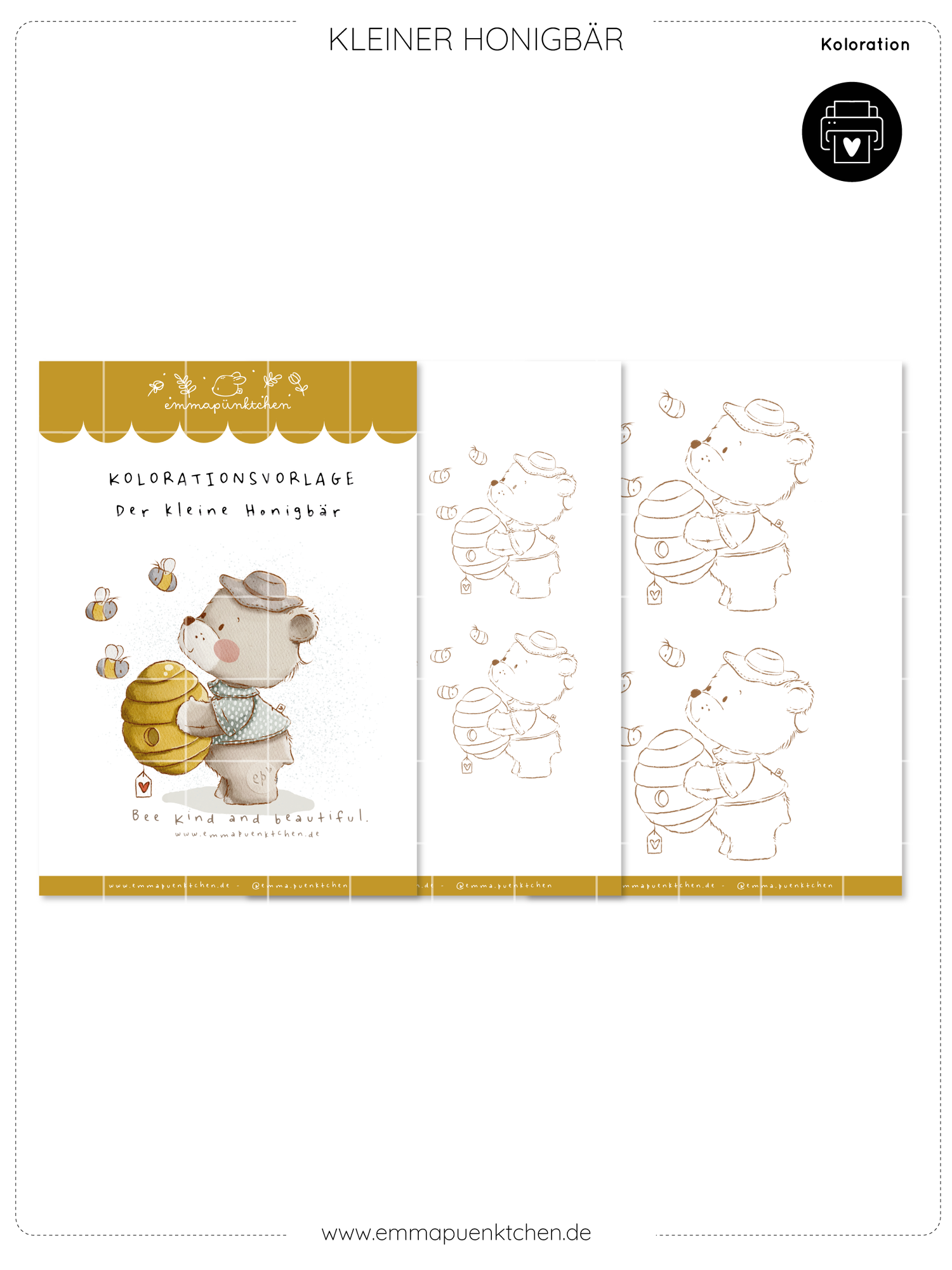 emmapünktchen ® - Kolorationsvorlage Kleiner Honigbär