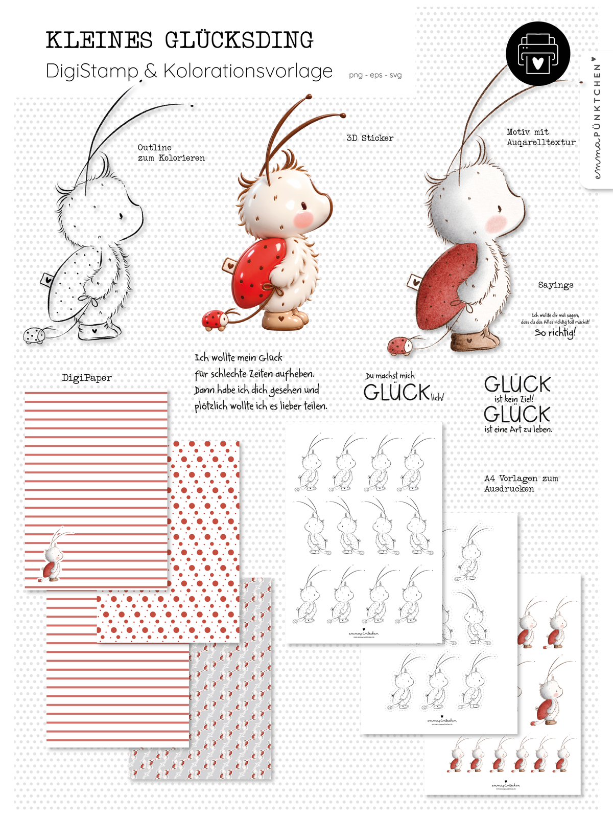 emmapünktchen ® - DigiStamp & Kolorationsvorlage Kleines Glücksding