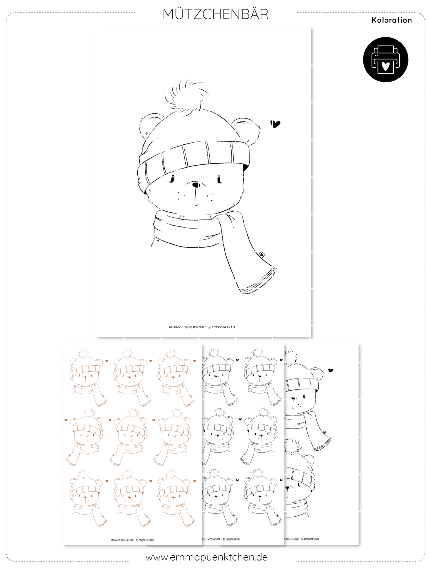 emmapünktchen ® - Kolorationsvorlage Mützchenbär