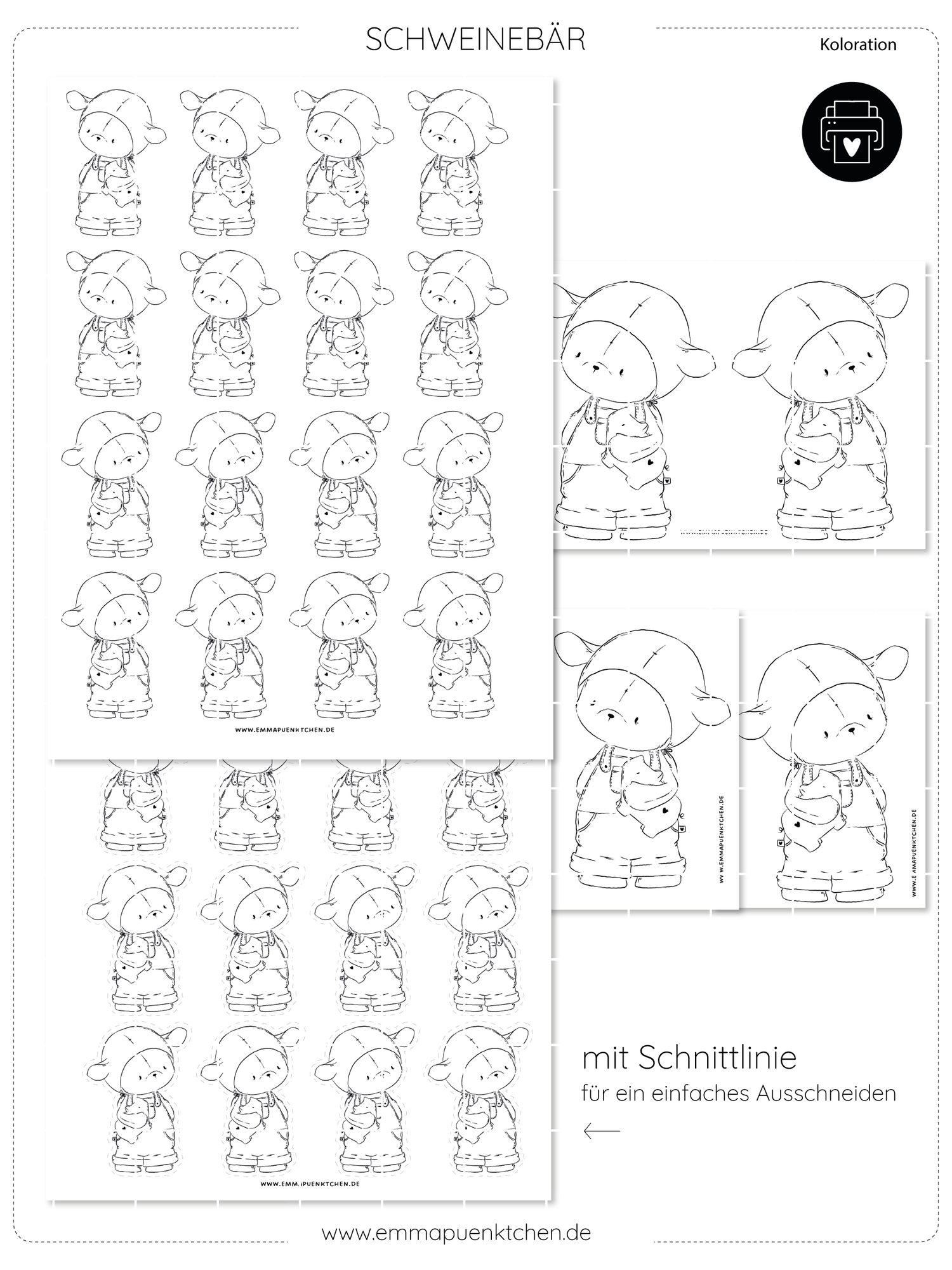 emmapünktchen ® - Kolorationsvorlage Schweinebär